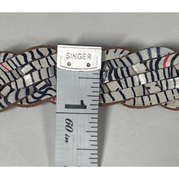Fossil Belt Womens Braided Leather Gold Tone Buckle White Blue Navy Work Casual - Picture 8 of 8